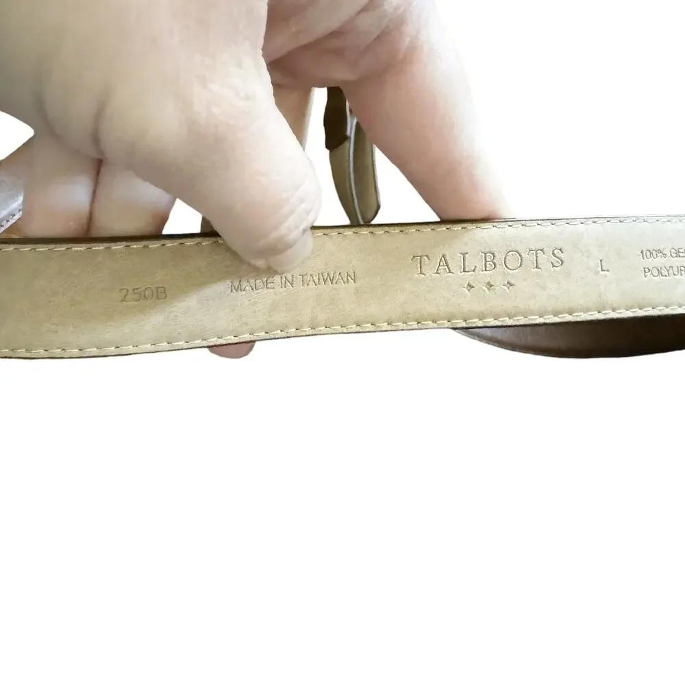 Talbots Factory Genuine Leather Upper Belt Gold Rectangular Buckle EUC L Brown